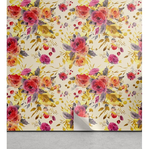 Ambesonne Garden Scene Peel & Stick Wallpaper for Home, Delicate Rose Summer, 13"x36", Champagne Dark Pink