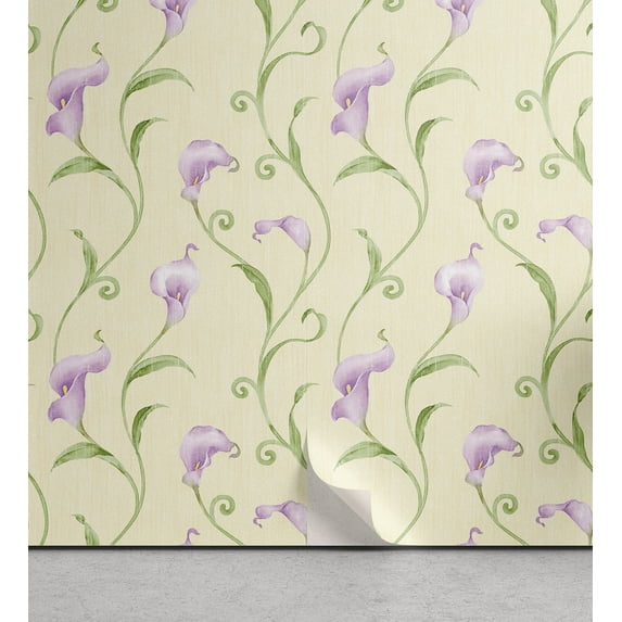 Ambesonne, Garden Scene Peel & Stick Wallpaper for Home, Lavender Soft Floral, 13"x72", Avocado Green Pale Lilac