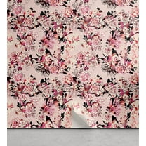 Ambesonne Garden Scene Peel & Stick Wallpaper for Home, Simple Dreamy Floral, 13"x36", Pale Pink Dark Coral