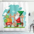 thumbnail image 1 of Ambesonne Garden Scene Shower Curtain, Funny Gnome and Barrow, 69"Wx75"L, Seafoam Vermilion Green, 1 of 4