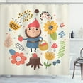 thumbnail image 1 of Ambesonne Garden Scene Shower Curtain, Nostalgic Gnome Print, 69"Wx84"L, Marigold Peach and Blue Grey, 1 of 4