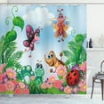 thumbnail image 1 of Ambesonne Garden Shower Curtain, Butterfly Ladybug Worm, 69"Wx84"L, Jade Green Fern Green, 1 of 3