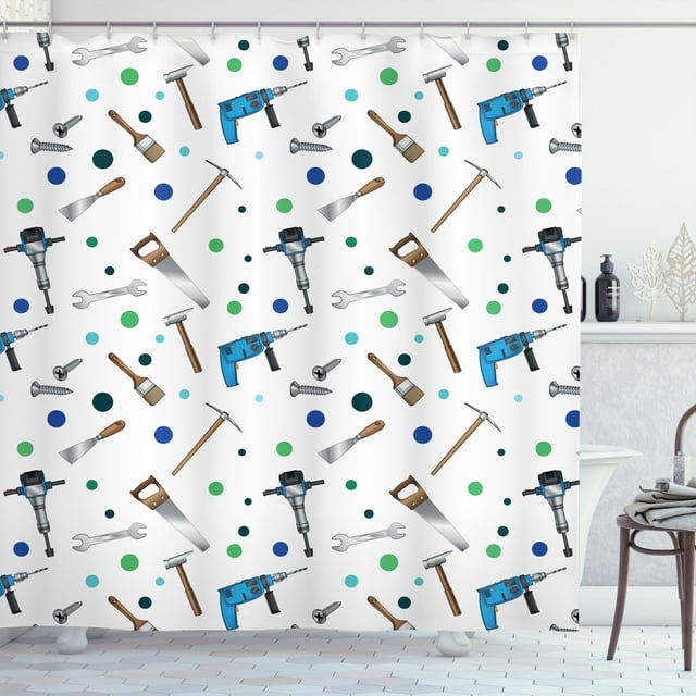 Ambesonne Garden Shower Curtain, Circles and Hammer Pattern, 69"Wx75"L