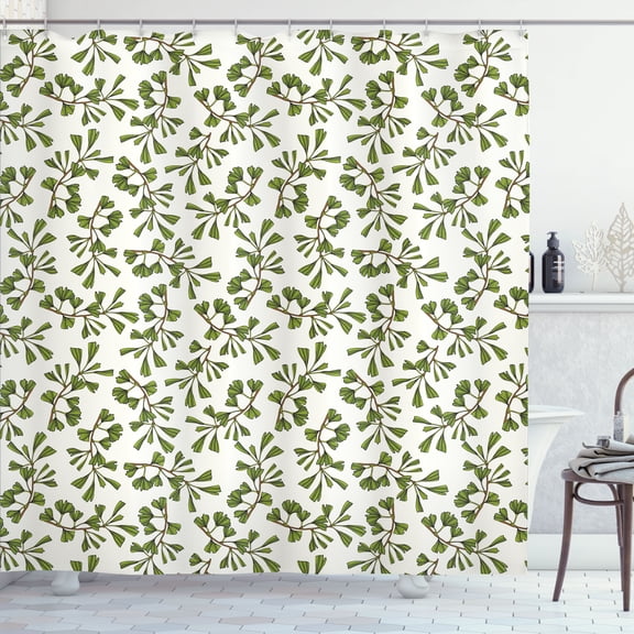 Ambesonne Garden Shower Curtain, Hand-Drawn Ginkgo Leaves Art, 69"Wx70"L, Apple Green and Caramel