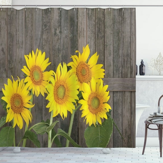 Ambesonne Garden Shower Curtain, Helianthus Sunflowers, 69"Wx75"L, Brown Yellow Green