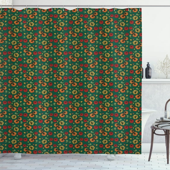 Ambesonne Garden Shower Curtain, Striped Ornamental Tomatoes, 69"Wx75"L, Green Orange and Yellow