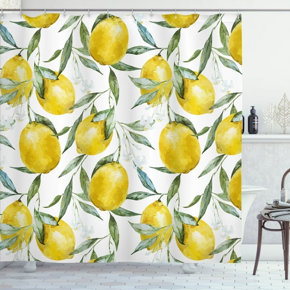 Ambesonne Garden Shower Curtain, Vibrant Citrus Plants, 69"Wx84"L, Olive Green Yellow