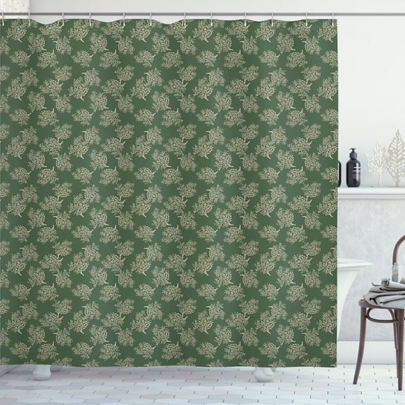 Ambesonne Garden Shower Curtain, Vintage Look Bushes Pattern, 69"Wx70"L, Fern Green Pale Sepia