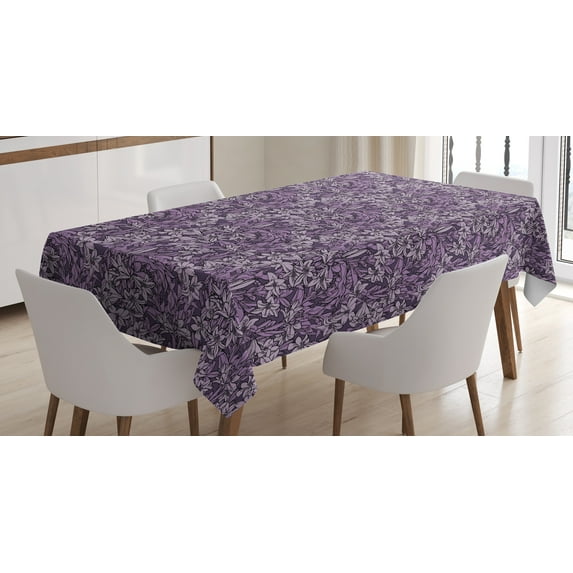 Ambesonne Garden Tablecloth Rectangular Table Cover, Flourishing Vintage Lily, 60"x84", Pale Lilac Eggplant