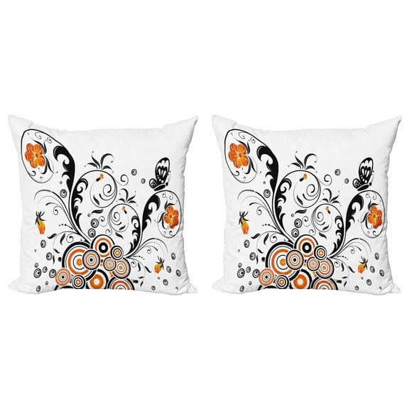 Ambesonne Garden Throw Pillow Cover 2 Pack, Circular Petals Butterfly, 20", Orange Black White