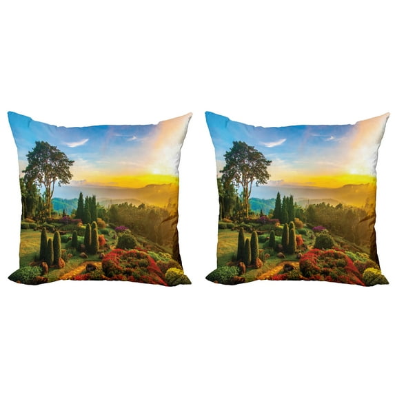 Ambesonne Garden Throw Pillow Cover 2 Pack, Colorful Idyllic Nature, 24", Multicolor