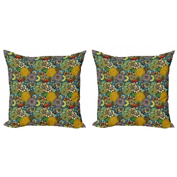 Ambesonne Garden Throw Pillow Cover 2 Pack, Whimsical Florist Doodle, 24", Multicolor