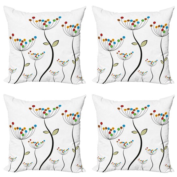 Ambesonne Garden Throw Pillow Cover 4 Pack, Dandelion Stems Buds, 18", Multicolor