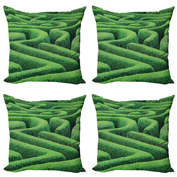 Ambesonne Garden Throw Pillow Cover 4 Pack, Green Plant Maze Park, 24", Green