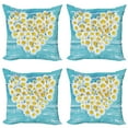thumbnail image 1 of Ambesonne Garden Throw Pillow Cover 4 Pack, Heart Shaped Daisy, 16", Sky Blue White, 1 of 5