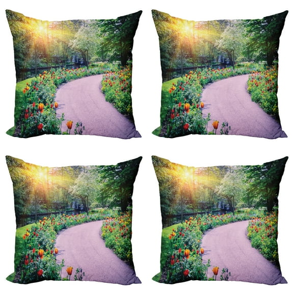 Ambesonne Garden Throw Pillow Cover 4 Pack, Keukenhof Netherlands, 20", Multicolor