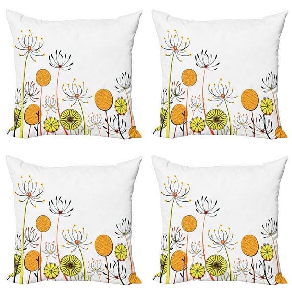 Ambesonne Garden Throw Pillow Cover 4 Pack, Umbelifers Petals, 16", Marigold Yellow