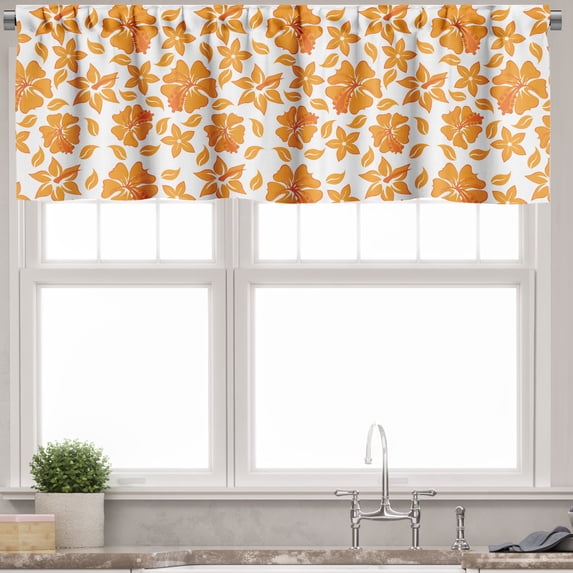 Ambesonne Garden Valance Pack of 2, Hibiscus Flourish, 54"X18", Orange White