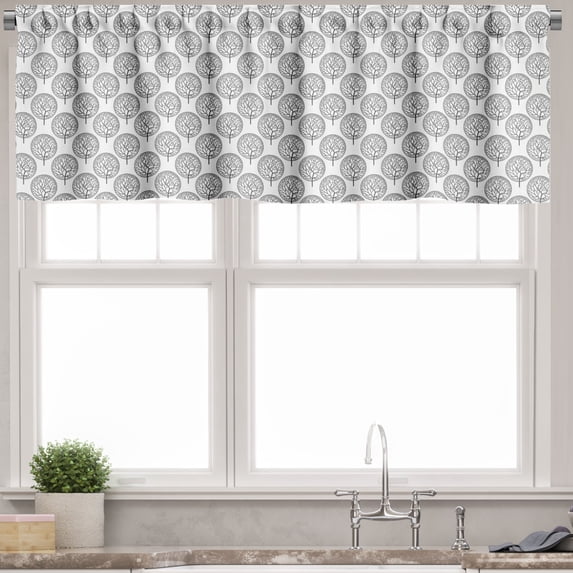 Ambesonne Garden Valance Pack of 2, Leaves Circles, 54"X12", Grey White
