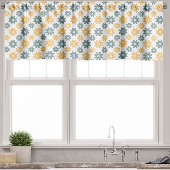 Ambesonne Garden Valance Pack of 2, Retro Daisies, 42"X18", Almond Green Mustard