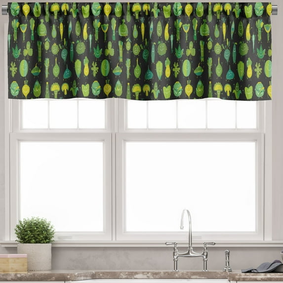 Ambesonne Garden Valance Pack of 2, Smiling Vegetable Characters, 54"X12", Charcoal Grey and Fern Green