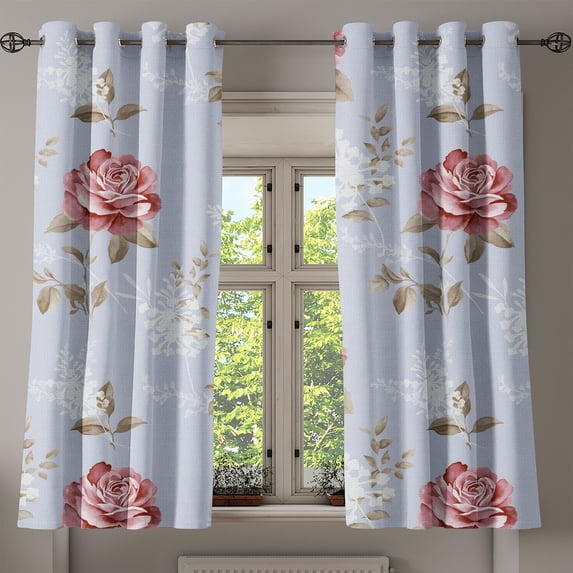 Ambesonne Garden Vibes Grommet Curtain, Rose Romantic Spring, 50"x63", Pale Sky Blue Pale Maroon