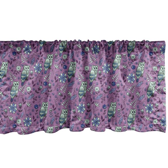 Ambesonne Garden Window Valance, Bluish Owls Along Flowers, 42" x 18", Multicolor