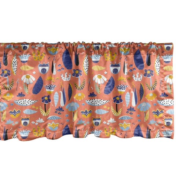 Ambesonne Garden Window Valance, Daisy Pattern Art, 42" x 12", Salmon Dark Lavender