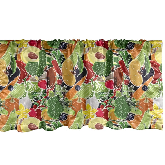 Ambesonne Garden Window Valance, Exotic Farming Fruits Art, 54" X 18", Multicolor