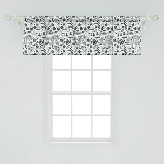 Ambesonne Garden Window Valance, Greyscale Design Blossoming Flora Autumn Season Bouquet Monochrome Pattern, Curtain Valance for Kitchen Bedroom Decor with Rod Pocket, 54" X 18", Charcoal Grey Ivory