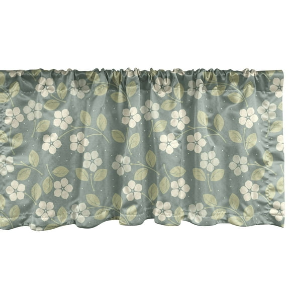 Ambesonne Garden Window Valance, Pastel Summer Flowers Art, 54" X 18", Grey Teal Pale Green