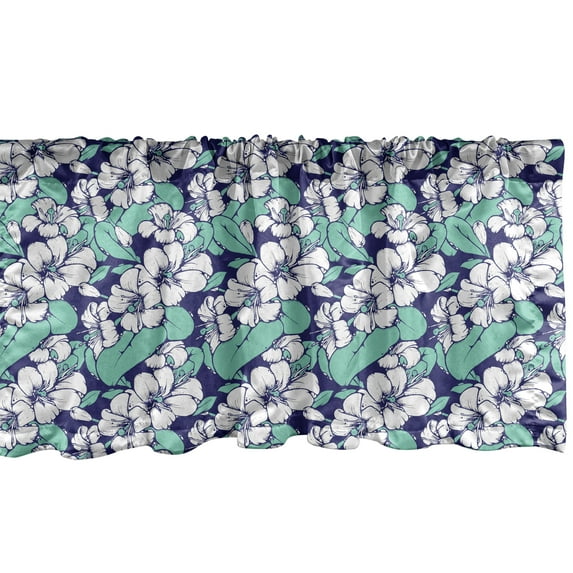 Ambesonne Garden Window Valance, Tropical Blossoming Flowers Farmland Theme Botanical Illustration, Curtain Valance for Kitchen Bedroom Decor with Rod Pocket, 54" X 18", Pale Green White