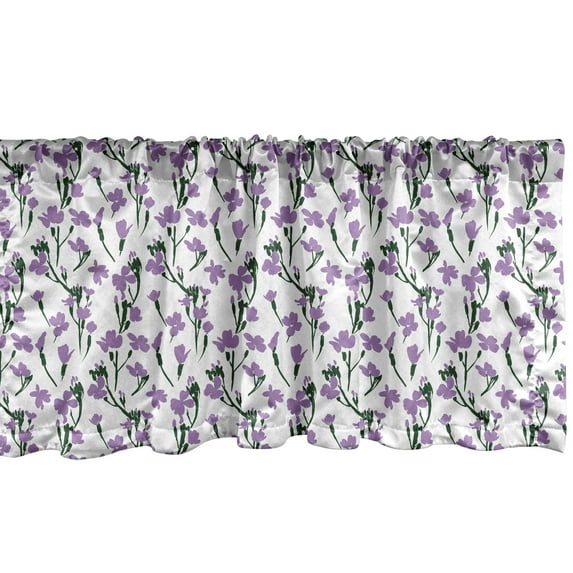 Ambesonne Garden Window Valance, Wildflowers Rural Pattern, 54" X 12", Violet and Dark Green