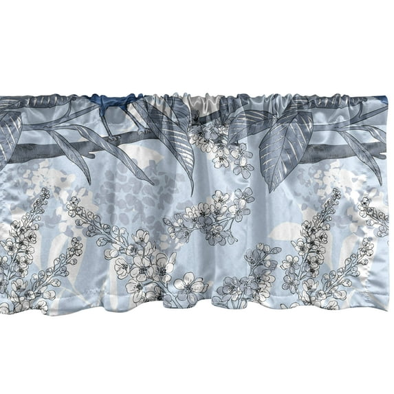 Ambesonne Garden Window Valance with Rod Pocket, Birds on Branch Flowers Plot, 54" x 12", Lavender Blue and Grey