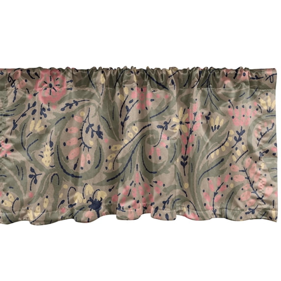 Ambesonne Garden Window Valance with Rod Pocket, Botanical Theme Retro Art, 54" X 18", Reseda Green Coral