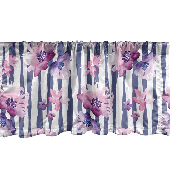 Ambesonne Garden Window Valance with Rod Pocket, Flowers Vintage Pattern Art, 54" X 18", Purpleblue and Soft Pink