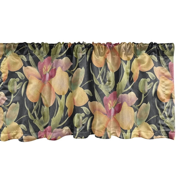 Ambesonne Garden Window Valance with Rod Pocket, Nature Watercolor Floral, 54" X 18", Pale Camel Olive Green