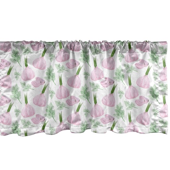 Ambesonne Garlic Window Valance, Continuous Vegetable Art, 54" X 18", Fern Green Pale Mauve
