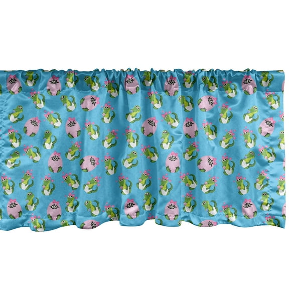 Ambesonne Gator Window Valance, Cartoon Crocodiles, 54" X 12", Deep Sky Blue Pink
