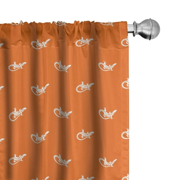 Ambesonne Gecko Window Curtains, Exotic Wildlife Pattern, Each 28" W x 95" L, White and Orange