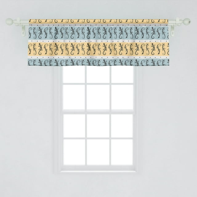 Ambesonne Gecko Window Valance, Lizards with Swirls Dots, 54" X 18", Sand Brown Pale Blue