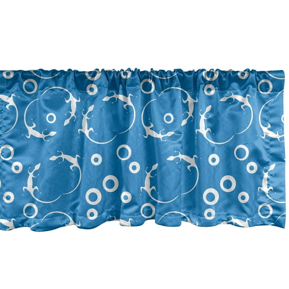 Ambesonne Gecko Window Valance, Silhouettes of Reptiles with Circles on Blue Background Wildlife of the Forests, Curtain Valance for Kitchen Bedroom Decor with Rod Pocket, 54" X 12", Blue and White