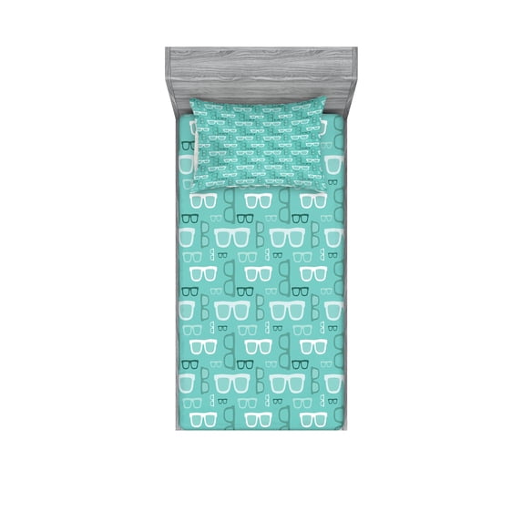 Ambesonne Geek Fitted Sheet & Pillow Sham Set, Silhouette Doodle Glasses, Twin, Multicolor
