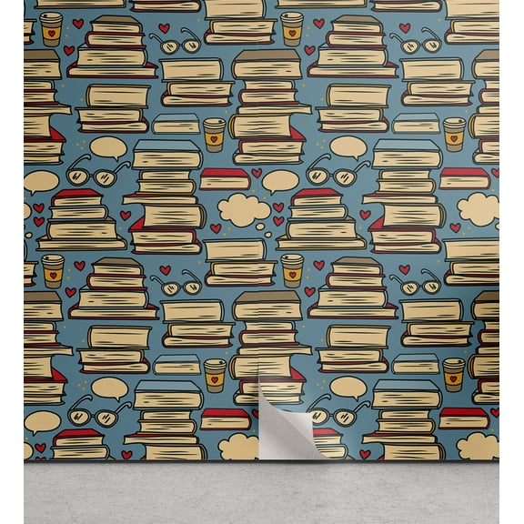 Ambesonne Geek Peel & Stick Wallpaper for Home, Stack of Books Coffee, 13"x36", Multicolor