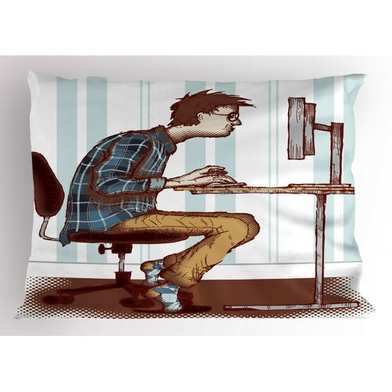 Ambesonne Geek Pillow Sham, Programmer Workaholic Guy, 36" X 20", Multicolor