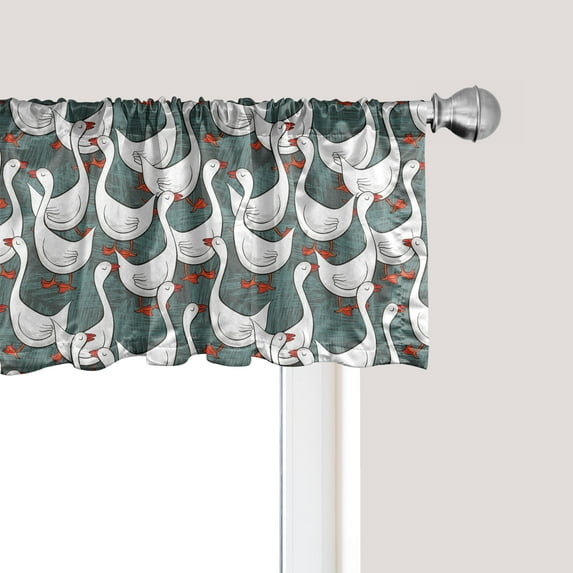 Ambesonne Geese Window Valance, Happy White Birds on Free, 54" X 12", Grey Grey Teal