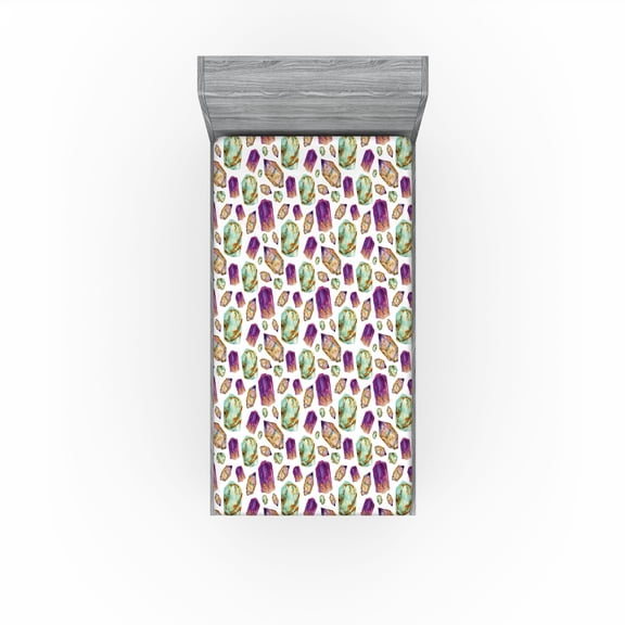 Ambesonne Gemstone Print Fitted Sheet, Nature Boho Print, Twin Size, Purple Mint Green and Amber