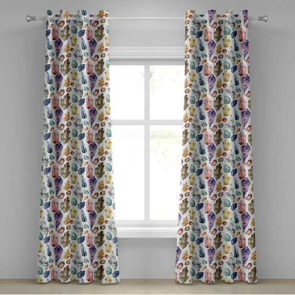 Ambesonne Gemstone Print Grommet Curtain, Colorful Hippie Boho, 50"x120", White and Multicolor