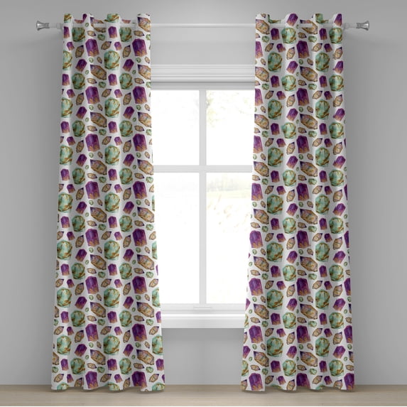 Ambesonne Gemstone Print Grommet Curtain, Nature Boho Print, 50"x84", Purple Mint Green and Amber