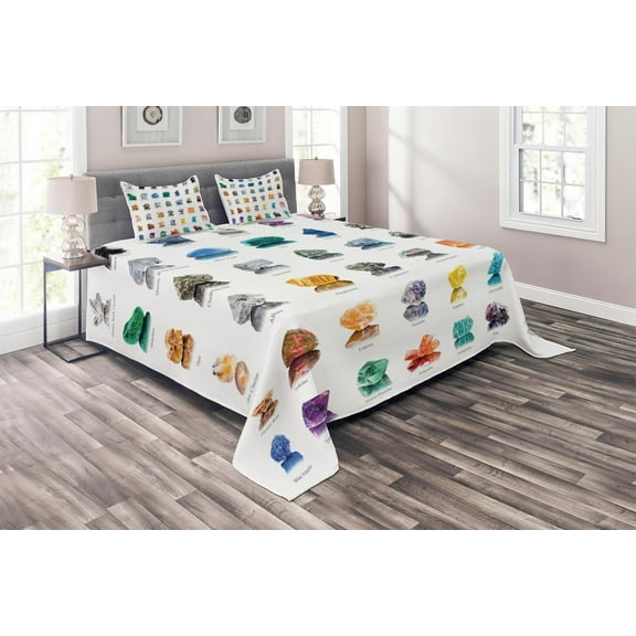 Ambesonne Gemstone Quilted Coverlet 3 Pcs, Mineral Geology Theme, Queen Size, Multicolor